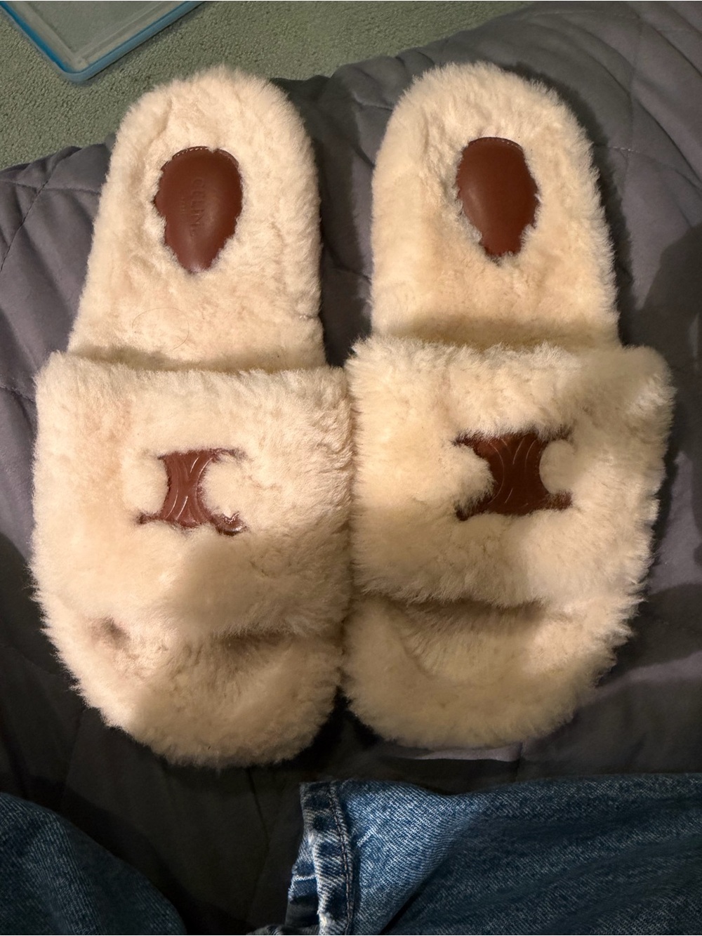 Celine Cozy Shearling Slides in Cream